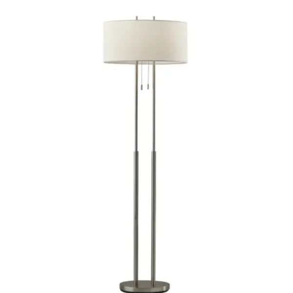 Floor Lamps-Kirkland's Home Brushed Steel Double-Bulb Oval Floor Lamp Ivory