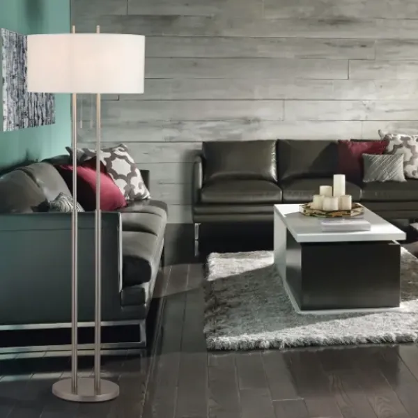 Floor Lamps-Kirkland's Home Brushed Steel Double-Bulb Oval Floor Lamp Ivory