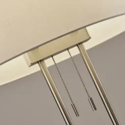 Floor Lamps-Kirkland's Home Brushed Steel Double-Bulb Oval Floor Lamp Ivory