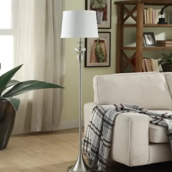 Floor Lamps-Kirkland's Home Brushed Steel Fluted Floor Lamp White