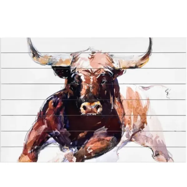 Wall Plaques-Kirkland's Home Bull Planked Wood Wall Plaque Brown/White