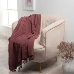 Blankets & Throws-Kirkland's Home Burgundy Modern Striped Throw Red