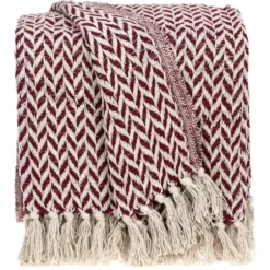 Blankets & Throws-Kirkland's Home Burgundy Zig Zag Pattern Throw Red/Ivory