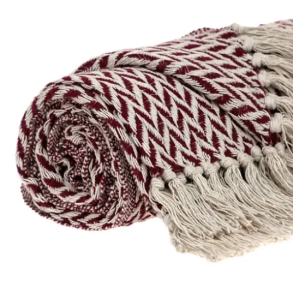 Blankets & Throws-Kirkland's Home Burgundy Zig Zag Pattern Throw Red/Ivory