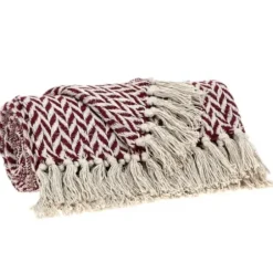 Blankets & Throws-Kirkland's Home Burgundy Zig Zag Pattern Throw Red/Ivory