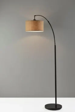 Floor Lamps-Kirkland's Home Burlap Arc Floor Lamp Tan