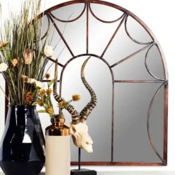 Decorative Mirrors-Kirkland's Home Burnt Iron Metal Curve Overlay Arched Mirror