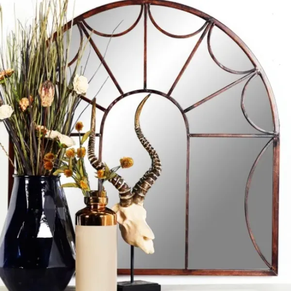 Decorative Mirrors-Kirkland's Home Burnt Iron Metal Curve Overlay Arched Mirror