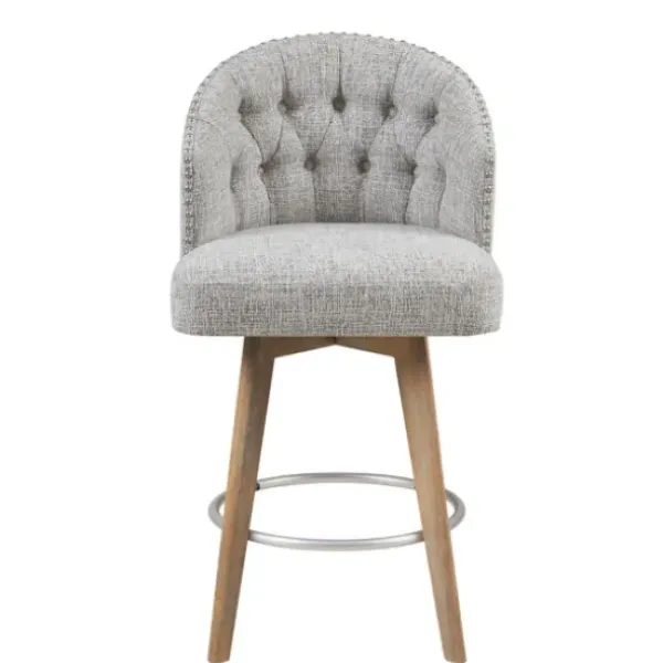 Bar Stools & Counter Height Stools-Kirkland's Home Button Tufted Back Swivel Counter Stool Gray