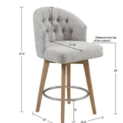Bar Stools & Counter Height Stools-Kirkland's Home Button Tufted Back Swivel Counter Stool Gray