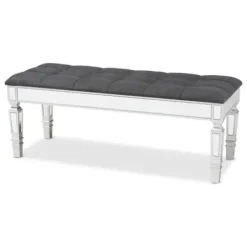 Benches & Ottomans-Kirkland's Home Button Tufted Bench With Mirrored Base Gray