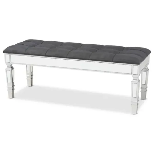 Benches & Ottomans-Kirkland's Home Button Tufted Bench With Mirrored Base Gray