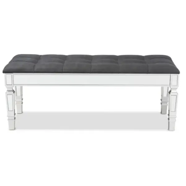 Benches & Ottomans-Kirkland's Home Button Tufted Bench With Mirrored Base Gray