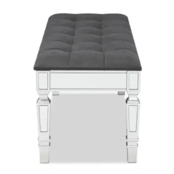 Benches & Ottomans-Kirkland's Home Button Tufted Bench With Mirrored Base Gray
