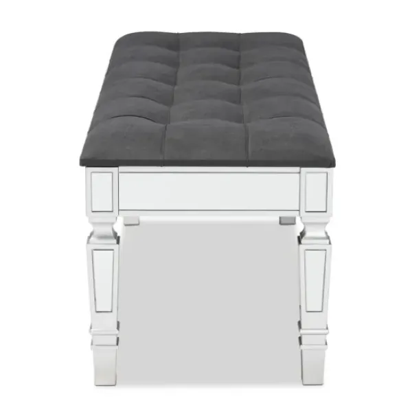 Benches & Ottomans-Kirkland's Home Button Tufted Bench With Mirrored Base Gray