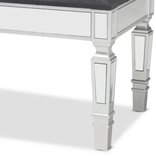 Benches & Ottomans-Kirkland's Home Button Tufted Bench With Mirrored Base Gray