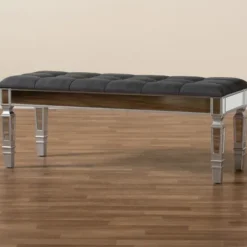 Benches & Ottomans-Kirkland's Home Button Tufted Bench With Mirrored Base Gray