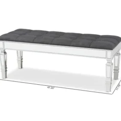 Benches & Ottomans-Kirkland's Home Button Tufted Bench With Mirrored Base Gray