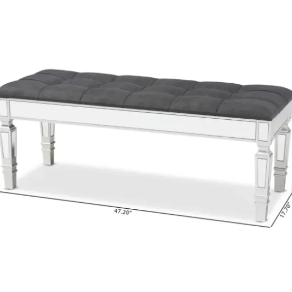 Benches & Ottomans-Kirkland's Home Button Tufted Bench With Mirrored Base Gray