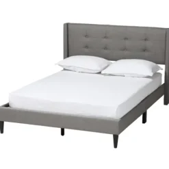 Beds & Headboards-Kirkland's Home Button Tufted Headboard Full Platform Bed Gray