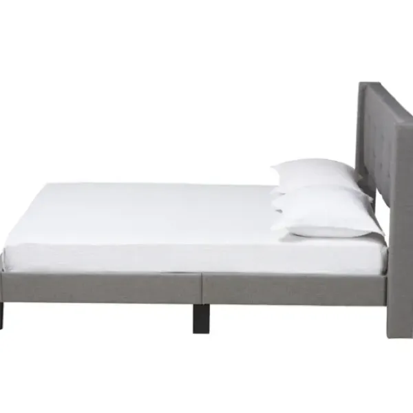 Beds & Headboards-Kirkland's Home Button Tufted Headboard Full Platform Bed Gray