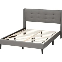 Beds & Headboards-Kirkland's Home Button Tufted Headboard Full Platform Bed Gray