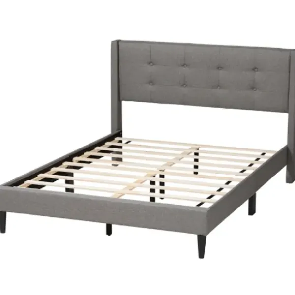 Beds & Headboards-Kirkland's Home Button Tufted Headboard Full Platform Bed Gray