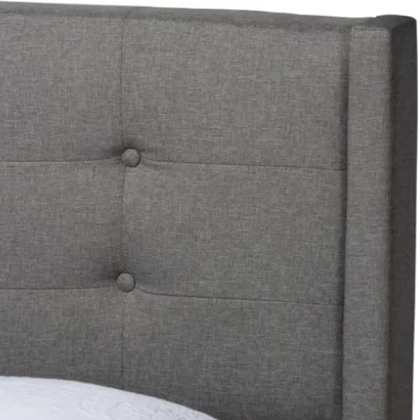 Beds & Headboards-Kirkland's Home Button Tufted Headboard Full Platform Bed Gray