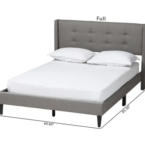 Beds & Headboards-Kirkland's Home Button Tufted Headboard Full Platform Bed Gray
