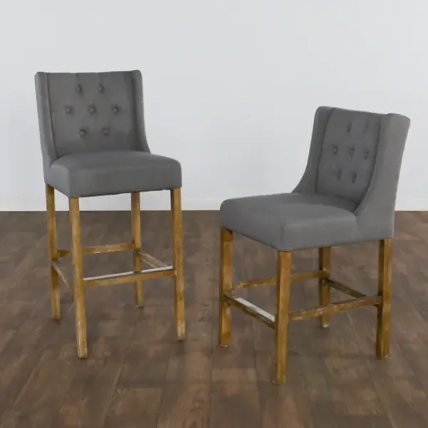 Bar Stools & Counter Height Stools-Kirkland's Home Button Tufted Kia Barstool Gray
