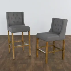 Bar Stools & Counter Height Stools-Kirkland's Home Button Tufted Kia Counter Stool Gray