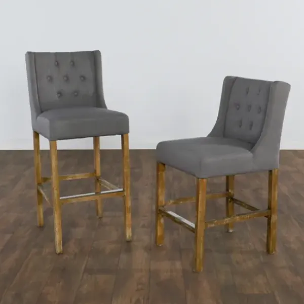 Bar Stools & Counter Height Stools-Kirkland's Home Button Tufted Kia Counter Stool Gray