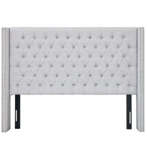 Beds & Headboards-Kirkland's Home Button Tufted Nailhead Trim Queen Headboard Gray