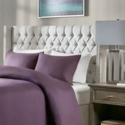 Beds & Headboards-Kirkland's Home Button Tufted Nailhead Trim Queen Headboard Gray