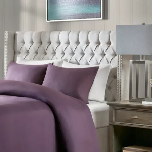 Beds & Headboards-Kirkland's Home Button Tufted Nailhead Trim Queen Headboard Gray