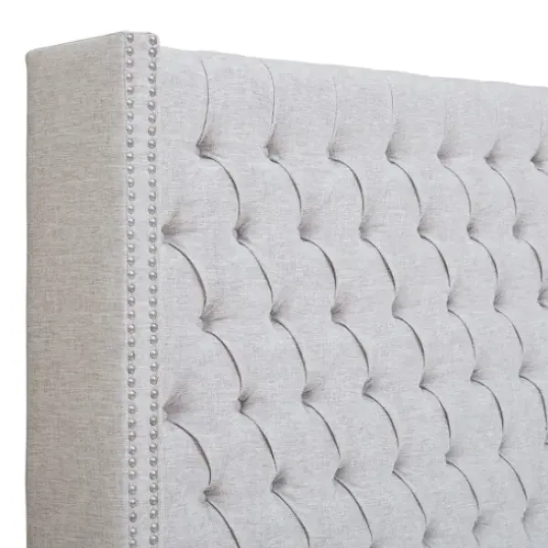 Beds & Headboards-Kirkland's Home Button Tufted Nailhead Trim Queen Headboard Gray
