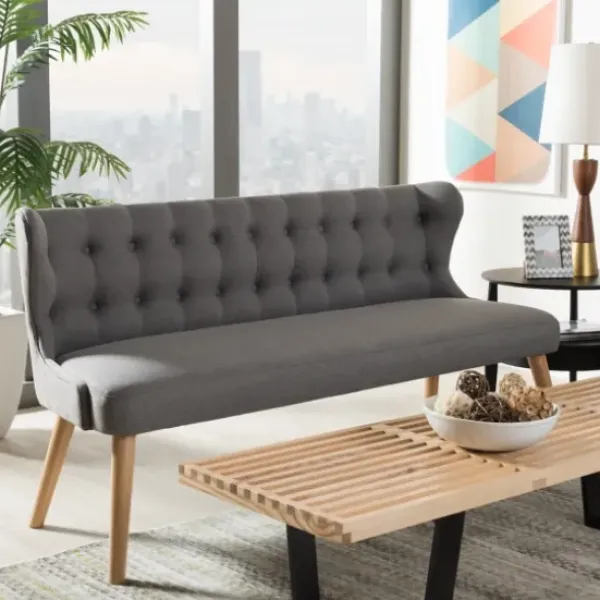 Sofas & Loveseats-Kirkland's Home Button Tufted Splayed Settee Gray