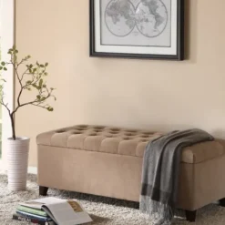 Benches & Ottomans-Kirkland's Home Button Tufted Storage Bench Brown