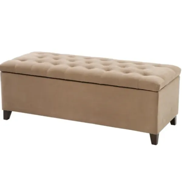 Benches & Ottomans-Kirkland's Home Button Tufted Storage Bench Brown