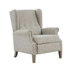 Accent Chairs-Kirkland's Home Button Tufted Upholstered Push Back Recliner Gray
