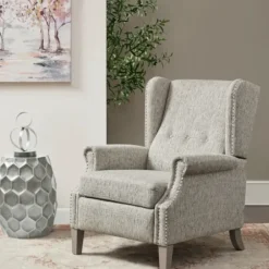 Accent Chairs-Kirkland's Home Button Tufted Upholstered Push Back Recliner Gray
