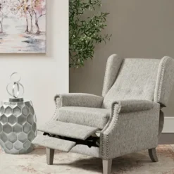 Accent Chairs-Kirkland's Home Button Tufted Upholstered Push Back Recliner Gray