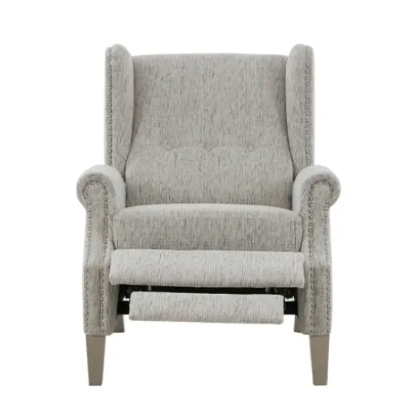 Accent Chairs-Kirkland's Home Button Tufted Upholstered Push Back Recliner Gray