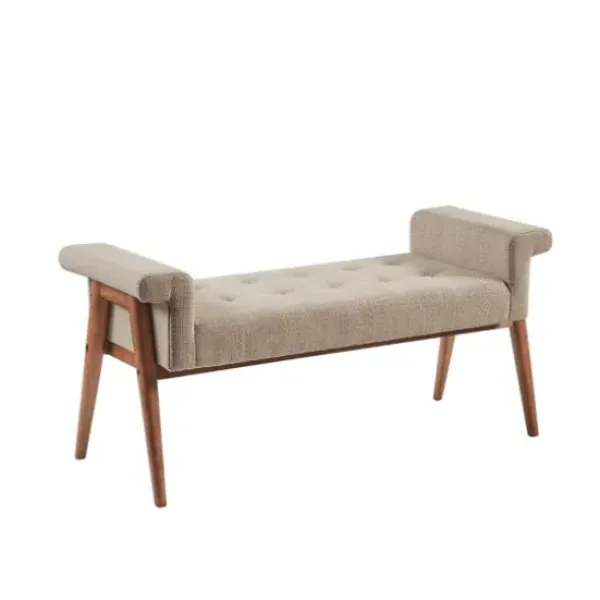 Benches & Ottomans-Kirkland's Home Button Tufted Wood Bench Tan