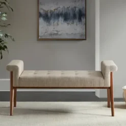 Benches & Ottomans-Kirkland's Home Button Tufted Wood Bench Tan