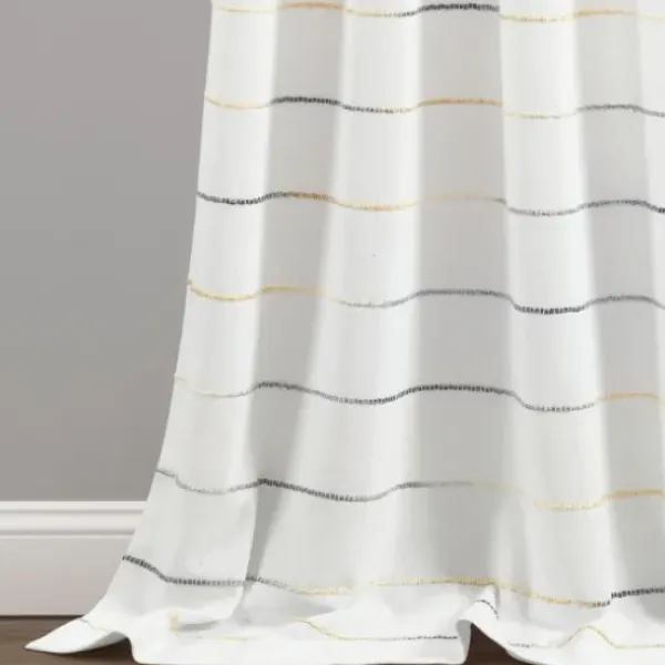 Curtains & Drapes-Kirkland's Home Buttons And Stripes Curtain Panel Set, 84 In. Gray