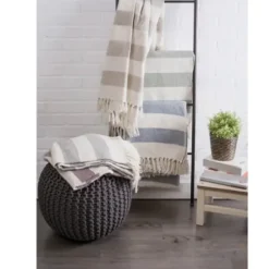 Blankets & Throws-Kirkland's Home Cabana Stripe Throw Gray