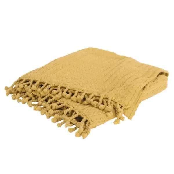 Blankets & Throws-Kirkland's Home Cable Knit Tassel Throw Yellow