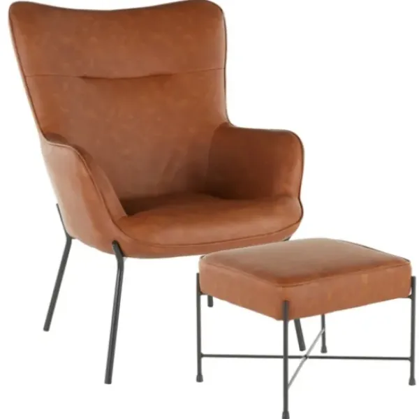 Accent Chairs-Kirkland's Home Camel Faux Leather 2-Pc. Chair And Ottoman Set Brown