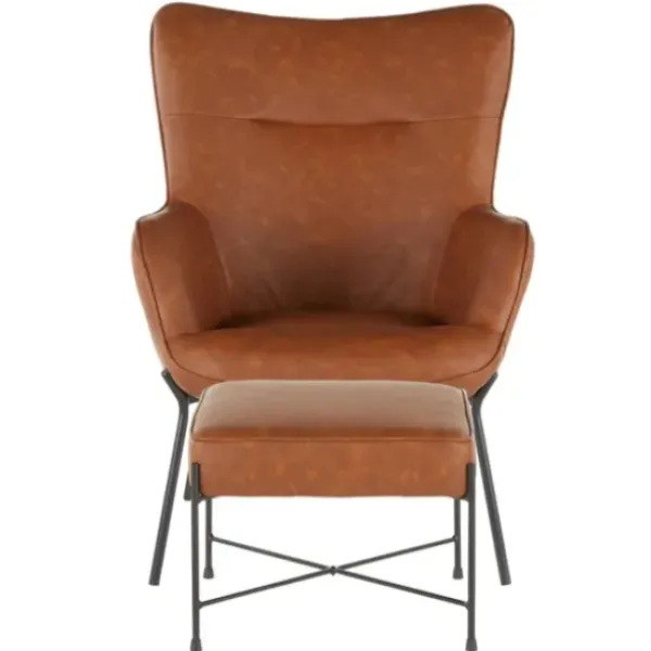 Accent Chairs-Kirkland's Home Camel Faux Leather 2-Pc. Chair And Ottoman Set Brown